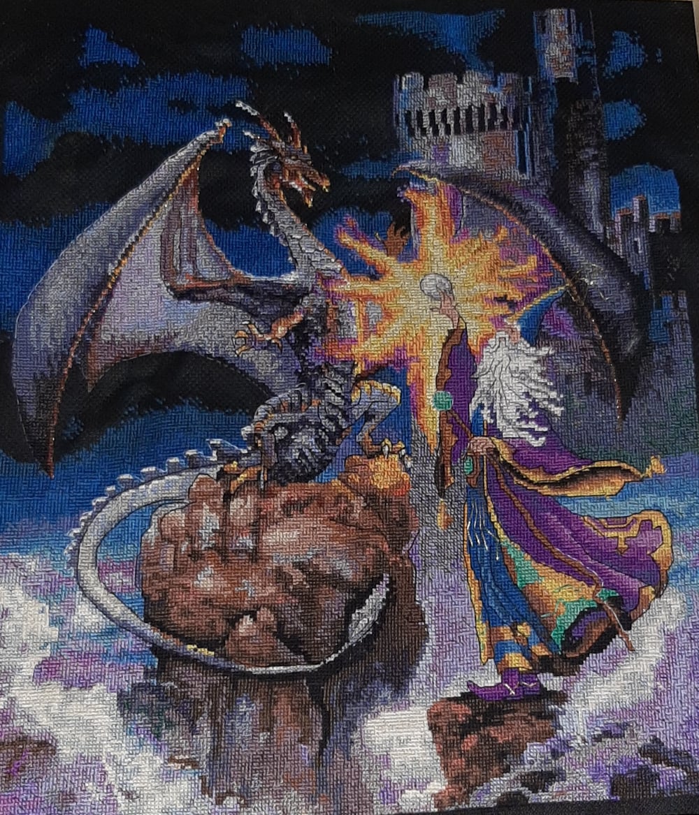 Wizard and Dragon on Black